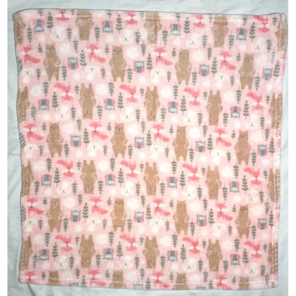 Pink Forest Animals Fleece Baby Girl Blanket 30